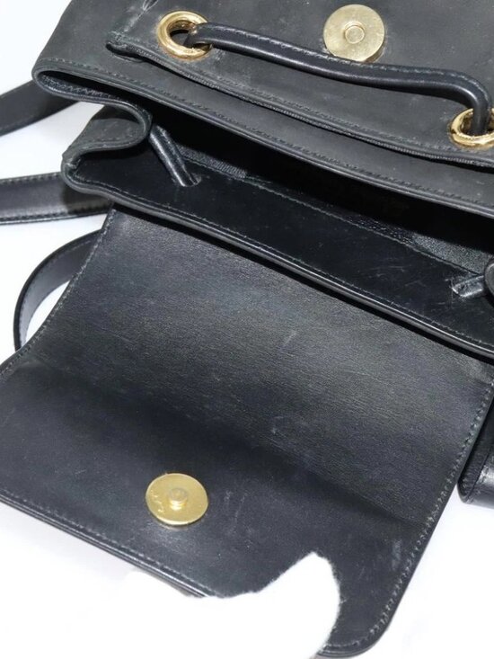 Salvatore Ferragamo Vala Vala Backpack Suede Black Gold Auth 133755